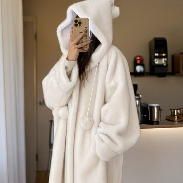 秋冬新女巫师连帽长款仿水貂毛绒大衣仿皮草环保外套女年轻款