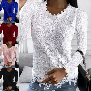 蕾丝长袖 独立站亚马逊热卖 秋冬新款 欧美女装 上衣 爆款