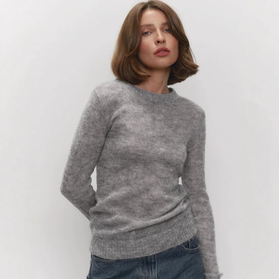 跨境马海毛圆领套头毛衣欧美春夏新款舒适针织打底半透毛衣女