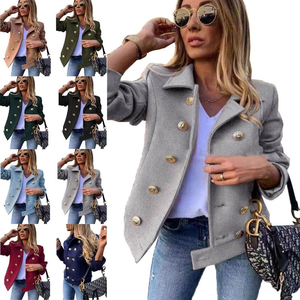 秋冬新款欧美亚马逊跨境修身长袖双排扣西装领毛呢小外套,个性定制/设计服务/DIY,连衣裙加工定制,淘宝优惠券,粉丝福利购,淘宝优惠卷