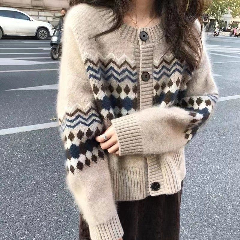 秋季新款慵懒风毛衣女外套复古日系针织提花针织开衫百搭上衣,个性定制/设计服务/DIY,连衣裙加工定制,淘宝优惠券,粉丝福利购,淘宝优惠卷