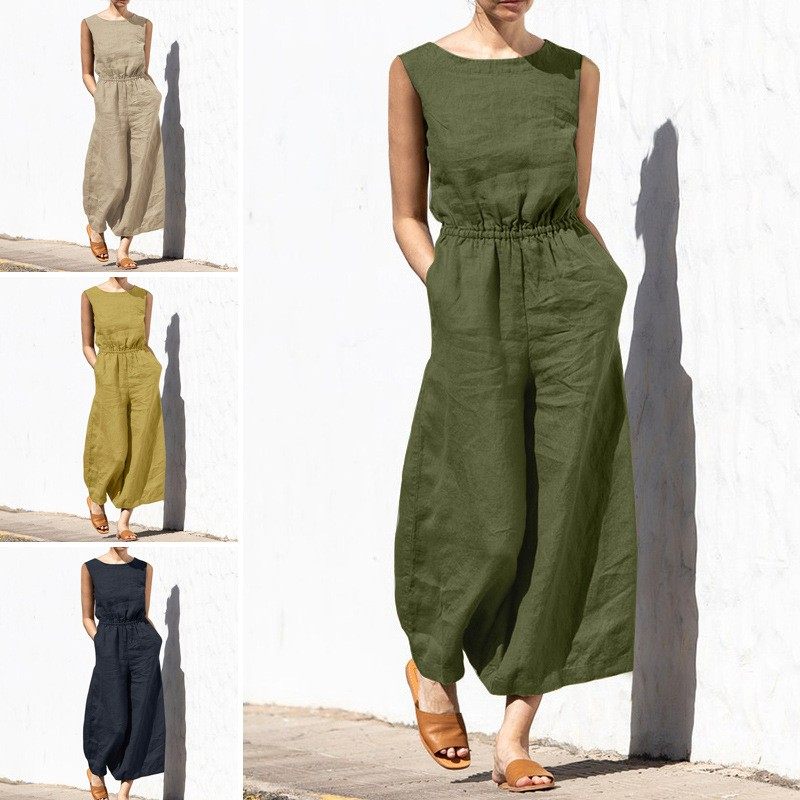 跨境欧美夏季纯色高腰无袖显瘦长裤女装时尚休闲宽松型连体裤,个性定制/设计服务/DIY,连衣裙加工定制,淘宝优惠券,粉丝福利购,淘宝优惠卷