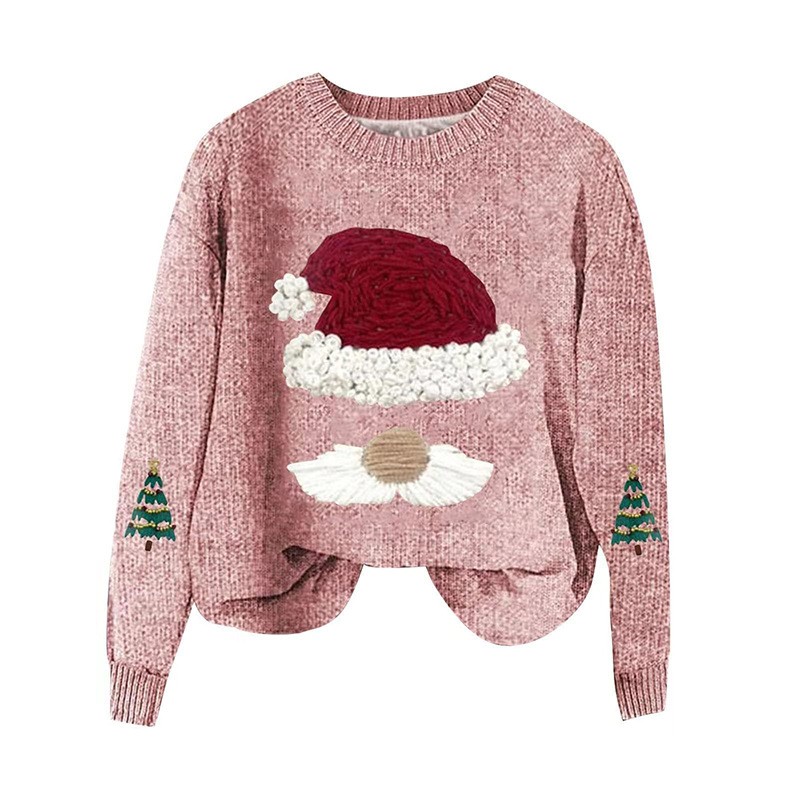 亚马逊秋冬新款欧美圣诞毛衣宽松套头针织上衣百搭休闲毛衣