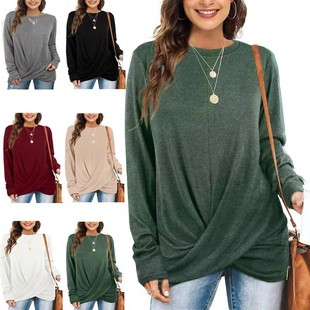 扭结恤上衣 休闲运动衫 秋冬跨境外贸新款 亚马逊圆领长袖