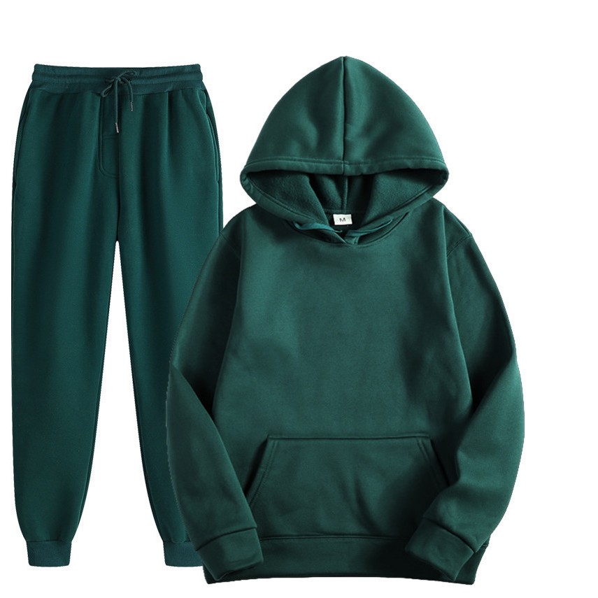 秋冬新款纯色运动服件套连帽衫+卫裤加绒宽松休闲卫衣套装