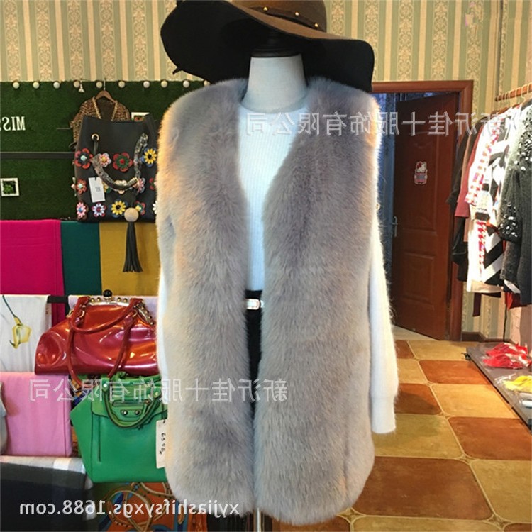海宁皮草厂家秋冬新款仿狐狸毛皮草马甲中长款背心女坎肩