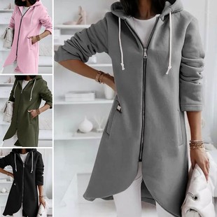 加绒卫衣 街头卫衣拉链连帽长款 秋冬新款 个性