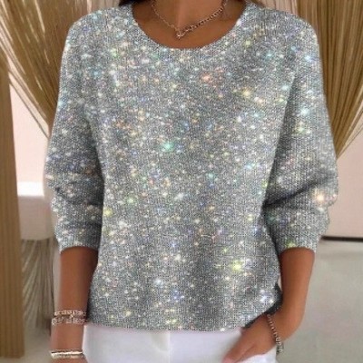 现货印花女装圆领手感柔软毛衣休闲外套针织衫毛衫菱形系列长袖