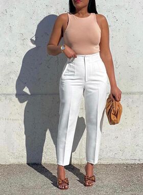 欧美女装亚马逊大码时尚气质休闲显瘦高腰西裤纯色非洲职业裤