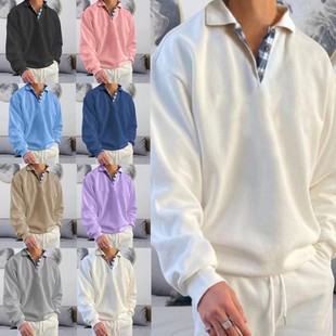 翻领宽松卫衣男装 亚马逊独立站爆款 领男士 长袖 秋季