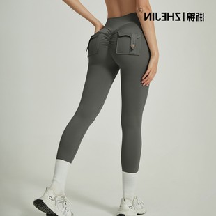 瑜伽短裤 跨境欧美蜜桃臀阔腿口袋瑜伽裤 女外穿跑步运动速干健身裤