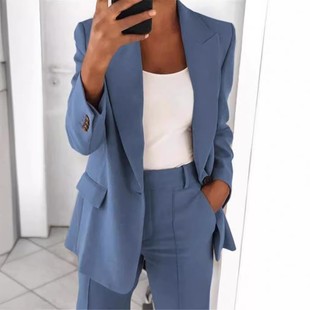 气质西装 速卖通亚马逊秋新款 开衫 翻领修身 外套女 欧美时尚