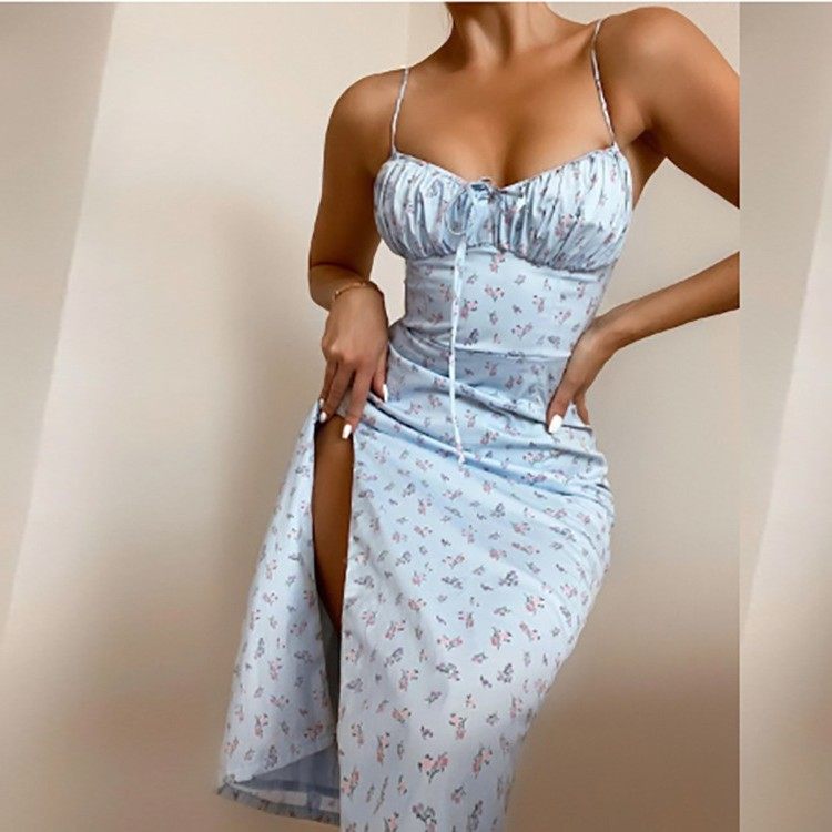 亚马逊欧美外贸女装跨境时尚碎花性感系带收腰开叉吊带连衣裙,个性定制/设计服务/DIY,连衣裙加工定制,淘宝优惠券,粉丝福利购,淘宝优惠卷