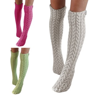 亚马逊速卖通欧美三色麻花中筒针织堆堆袜女 纯色针织毛线袜