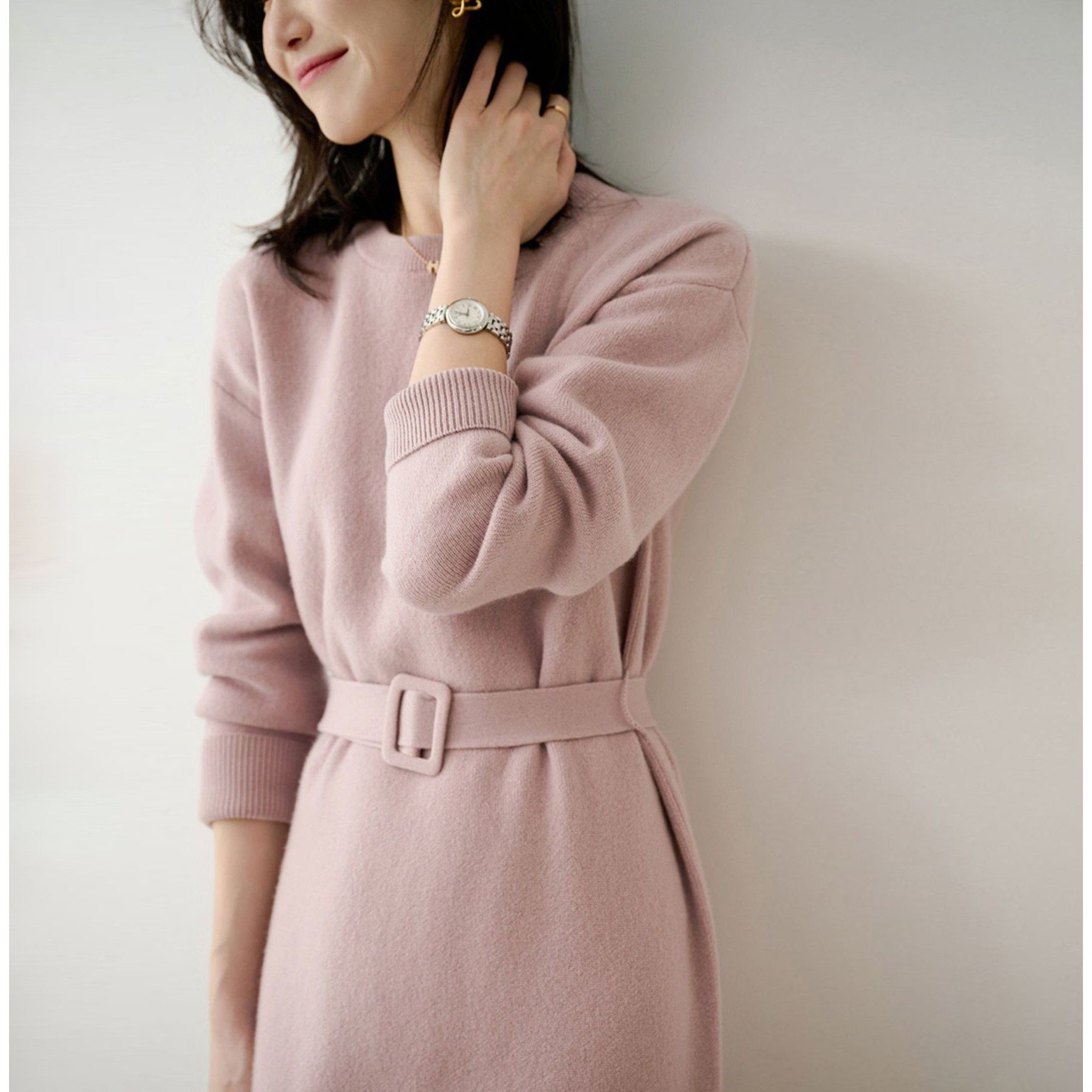 针织连衣裙秋冬新款气质圆领长袖中长款配大衣收腰法式连衣裙,个性定制/设计服务/DIY,连衣裙加工定制,淘宝优惠券,粉丝福利购,淘宝优惠卷