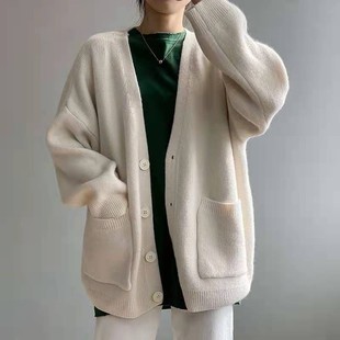 网红宽松洋气慵懒风纯色针织开衫 毛衣外套女外穿春秋新款 韩版