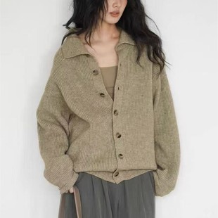 宽松纯色高领针织开衫 亚马逊跨境慵懒风毛衣女外套秋季 新款