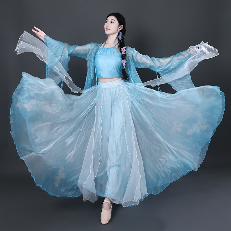 海与天渐变仙气纱衣飘逸裙裤大裙摆中式国风古典现代演出练功服