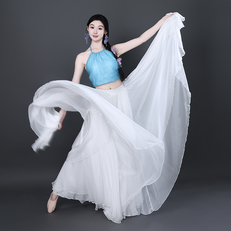 美人鱼挂脖吊带飘逸大裙摆裙裤中国风古典现代舞蹈服