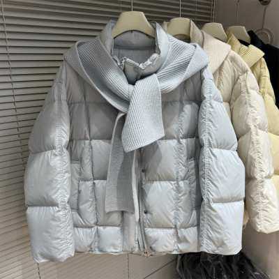 秋冬新款针织披肩羽绒服女中长款休闲时尚宽松立领加厚保暖外套潮