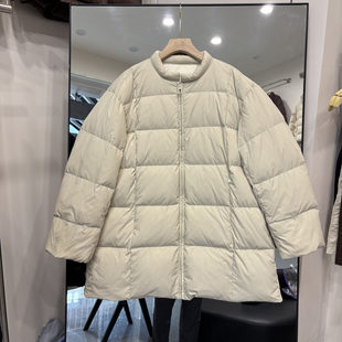 秋冬时尚设计韩版宽松无领羽绒服女中长款加厚保暖潮面包服外套