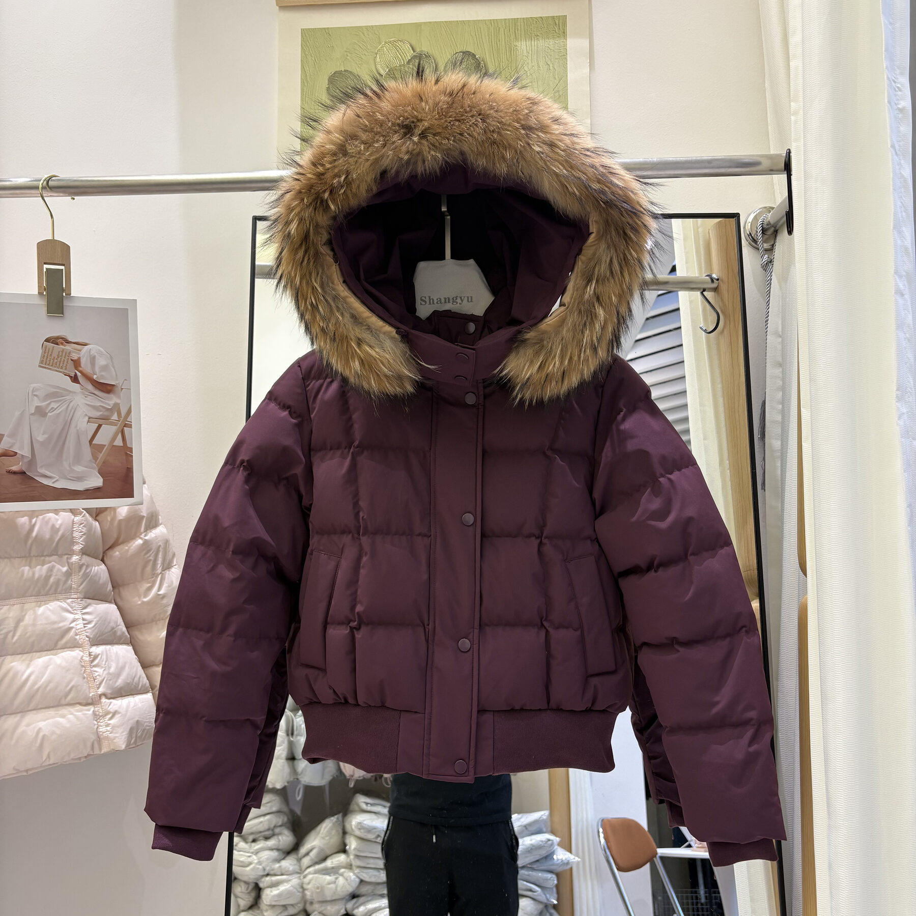 90白鸭绒真貉子毛领可脱卸连帽羽绒服女短款肯豆风工装派克服