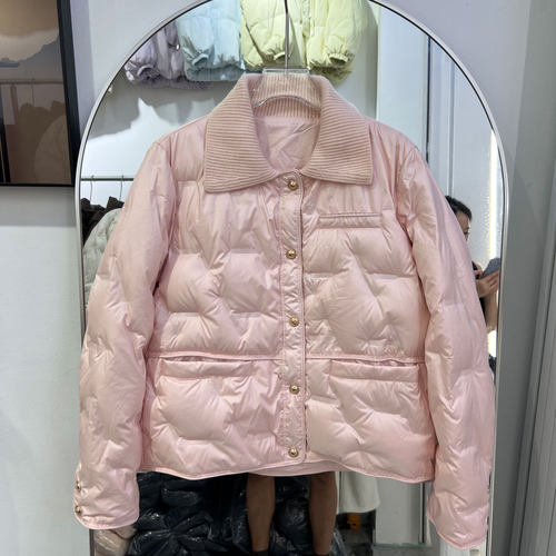 新国标90绒秋冬针织领羽绒服女短款时尚压胶洋气小香风外套