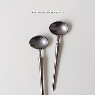 复古风咖啡勺调羹茶匙 磨砂不锈钢做旧效果 咖啡店甜品勺蛋糕长勺