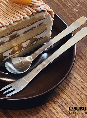 日式拉丝不锈钢咖啡勺甜品叉 咖啡店蛋糕慕斯小叉勺哑光雾面