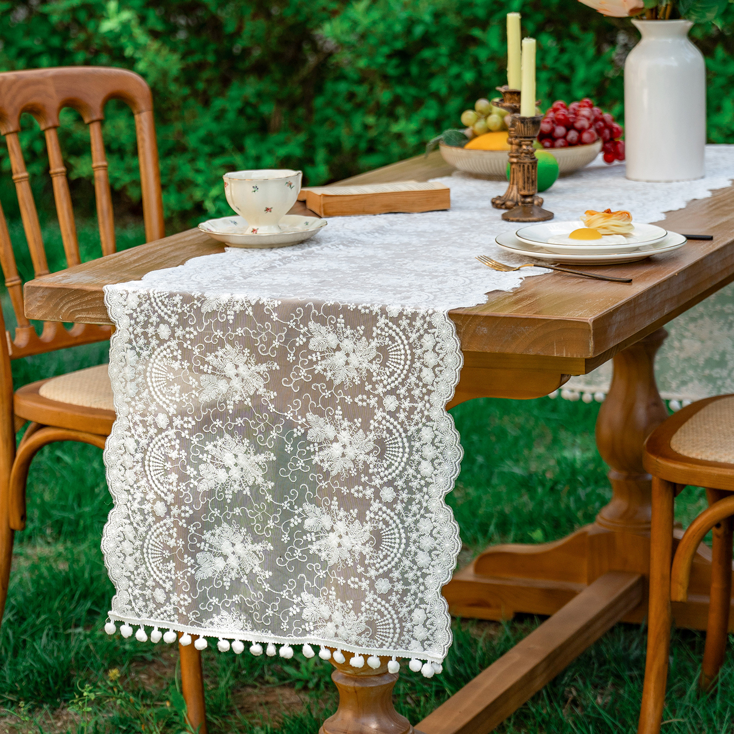 蕾丝桌旗桌布白色高档法式美式