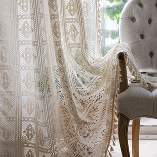 法式窗帘纱帘窗纱高级感飘窗免打孔韩式奶油风隔断帘美式厨房门帘