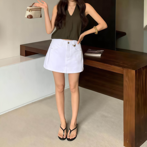 Limitless 白色骨线设计感裙裤女高腰显瘦百搭夏季A字半身裙