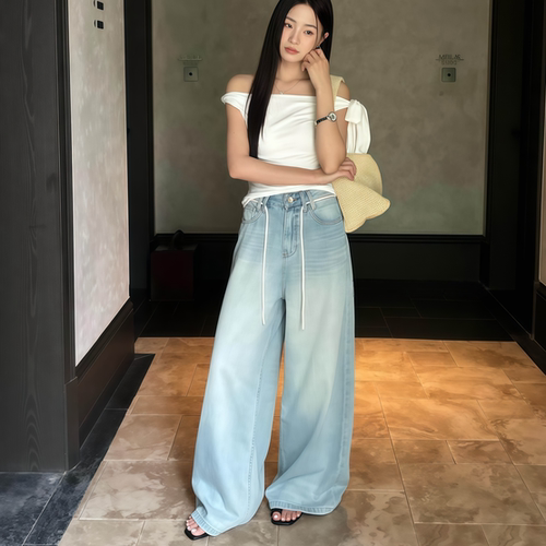 春夏复古水洗高腰洗水牛仔裤女