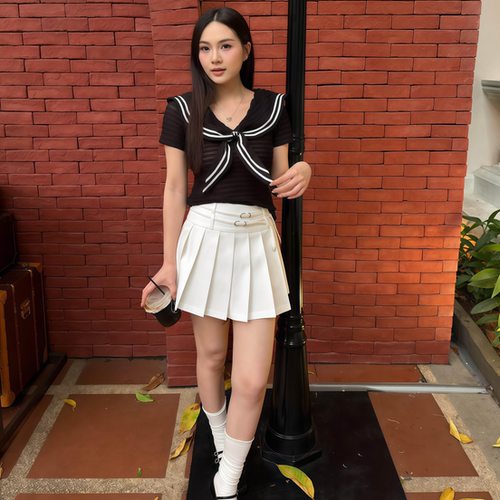 韩系学院风百搭双腰带半身裙女
