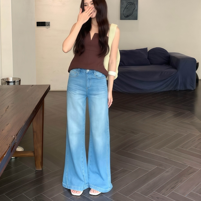 夏季薄料超模牛仔裤女微喇裤