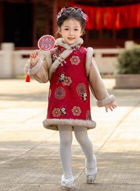 加绒加厚冬季女童唐装旗袍连衣裙