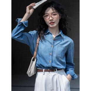 牛仔水洗衬衫女士秋季新款高级感浅蓝色内搭叠穿上衣气质时尚外套