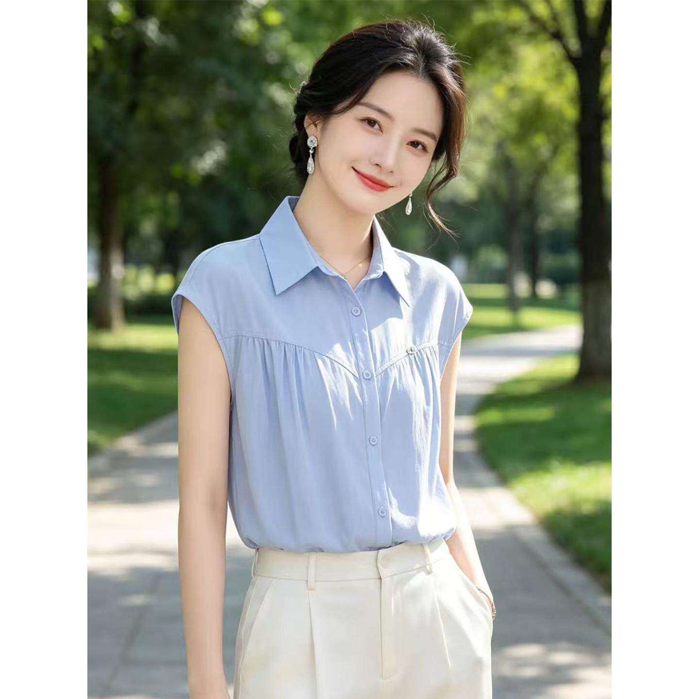 2026夏季新款短袖小衫高级感桑蚕丝上衣杭州高端大牌真丝衬衫女士