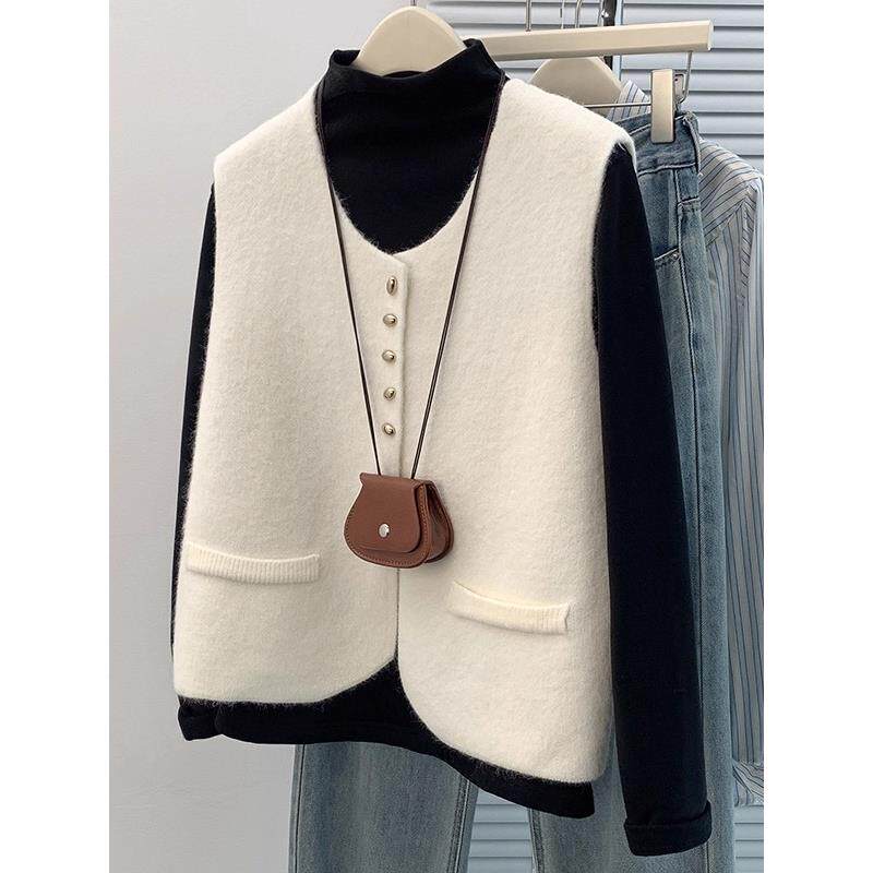 软糯羊绒针织马甲女春秋简约洋气西装背心叠穿外搭上衣羊毛衫外套