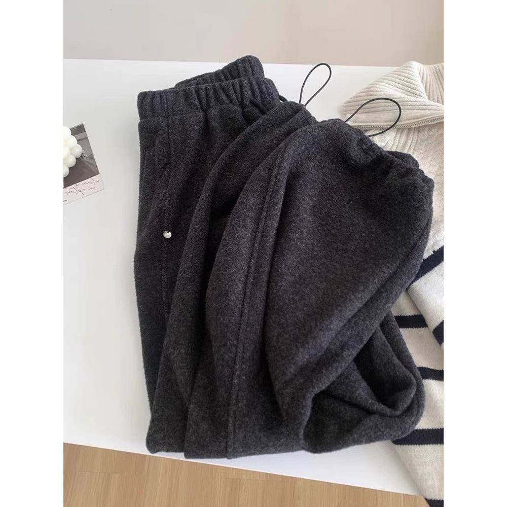 慵懒风软糯羊绒毛呢糯米裤女秋冬加绒加厚保暖束脚裤休闲运动卫裤