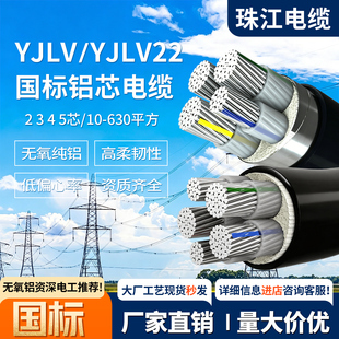 珠江电缆线国标铝芯YJLV22铠装2 3 4 5芯10 16 25 95平方yjlv铝线