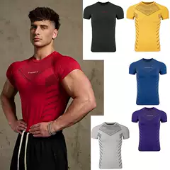 American-Style Trendy Men's Fitness Compression Shirt, Men's Muscle Quick-Dry T-Shirt, Inner Layer for Running, Short-Sleeved for Summer