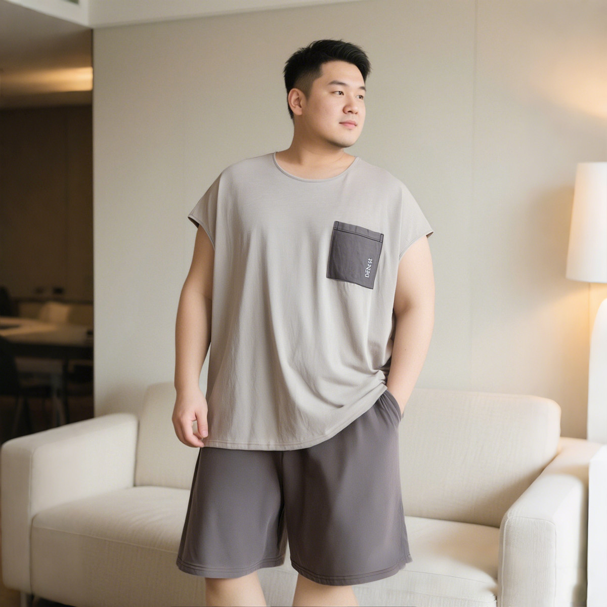 顶瓜瓜睡衣纯棉男夏季薄款圆领宽松短袖短裤男士家居服套装胖哥哥