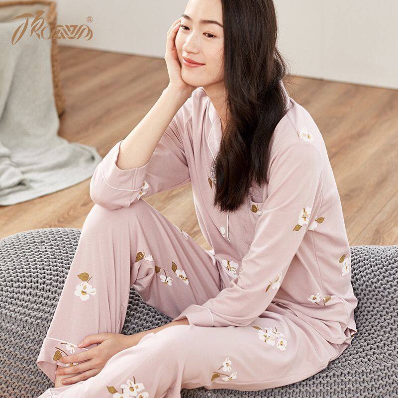 顶瓜瓜女纯棉长袖长裤套装睡衣