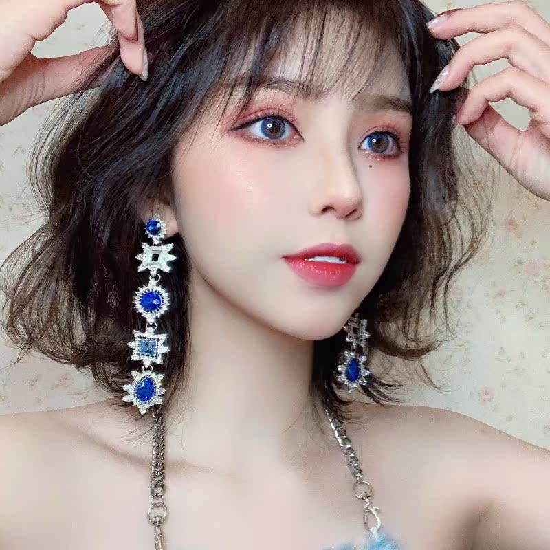 迷海岛 长款耳坠女克莱因蓝色宝石夸张大耳钉高级感2025新款耳饰