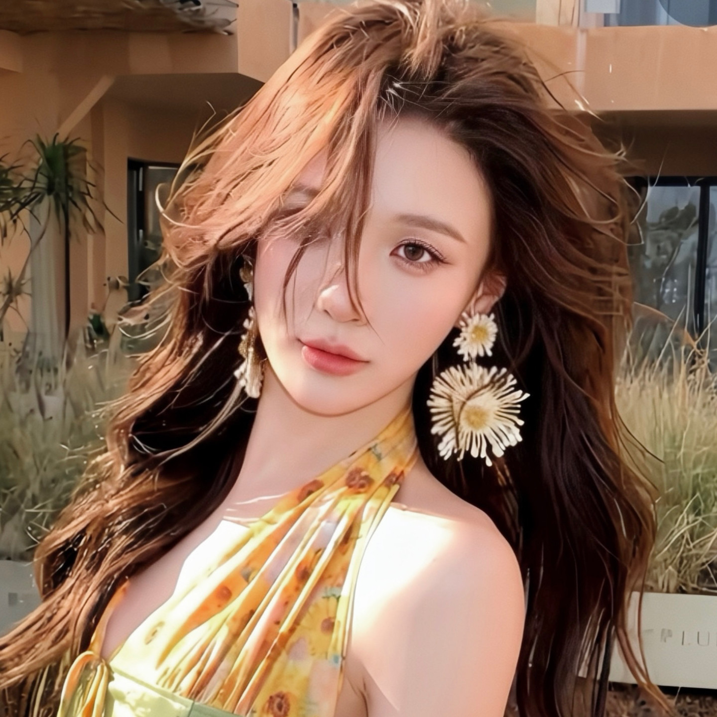 加州阳光 高级感夸张黄色镂空花朵大耳环女海边度假仙气吊坠耳钉