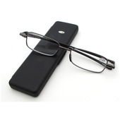 旋转折叠平板扁盒老花镜时尚 便携金属全框金属老花镜放大镜 男女款