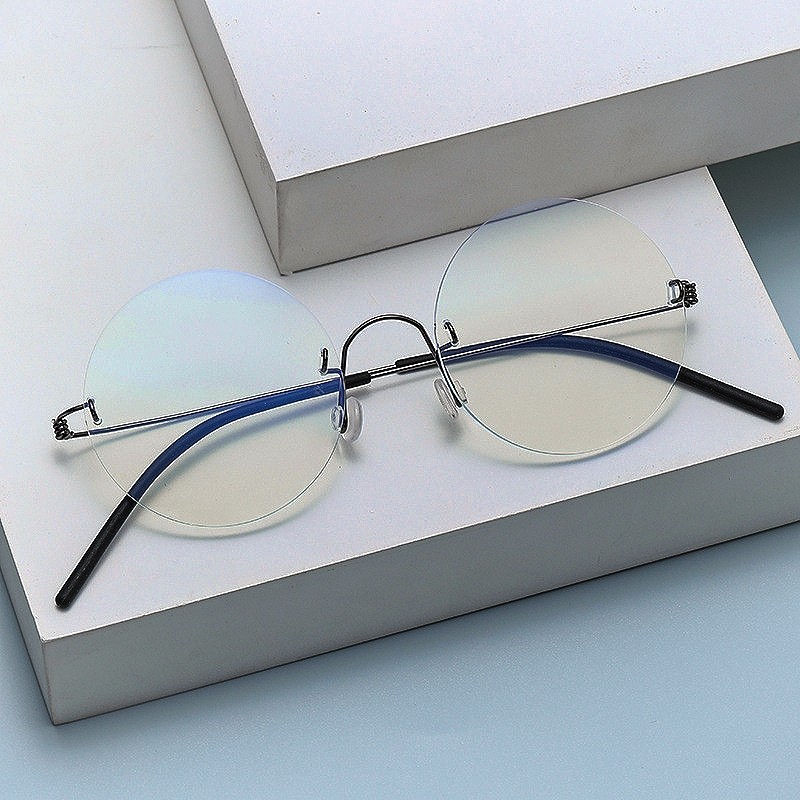 圆形无框无螺丝金丝超轻防蓝光防辐射平光眼镜护目手机电竞眼镜男