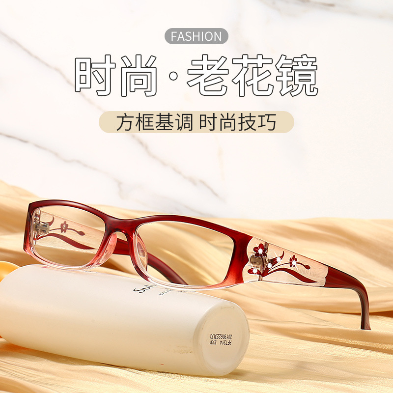 花框女士老花镜高档时尚花纹框防蓝光复古老花眼镜阅读放大眼镜轻