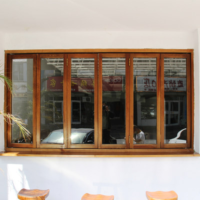 定制松木原木左右折叠窗 纯实木多扇推拉折叠窗 玻璃窗 橱窗定q.
